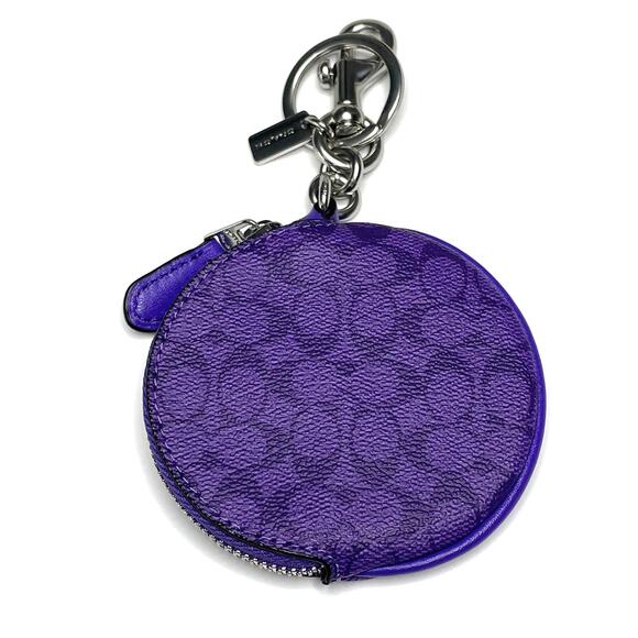 Coach Circular Coin Pouch Bag Charm In Signature Canvas New - Picture 1 of 6